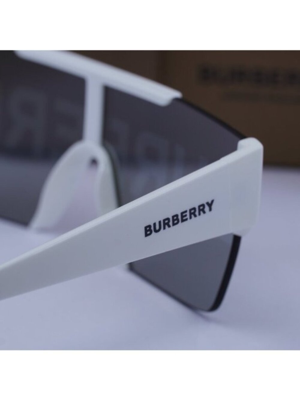 Burberry BE4291 3007/H Shield Sunglasses - White/Grey Tampo Burberry Silver - Picture 4 of 12